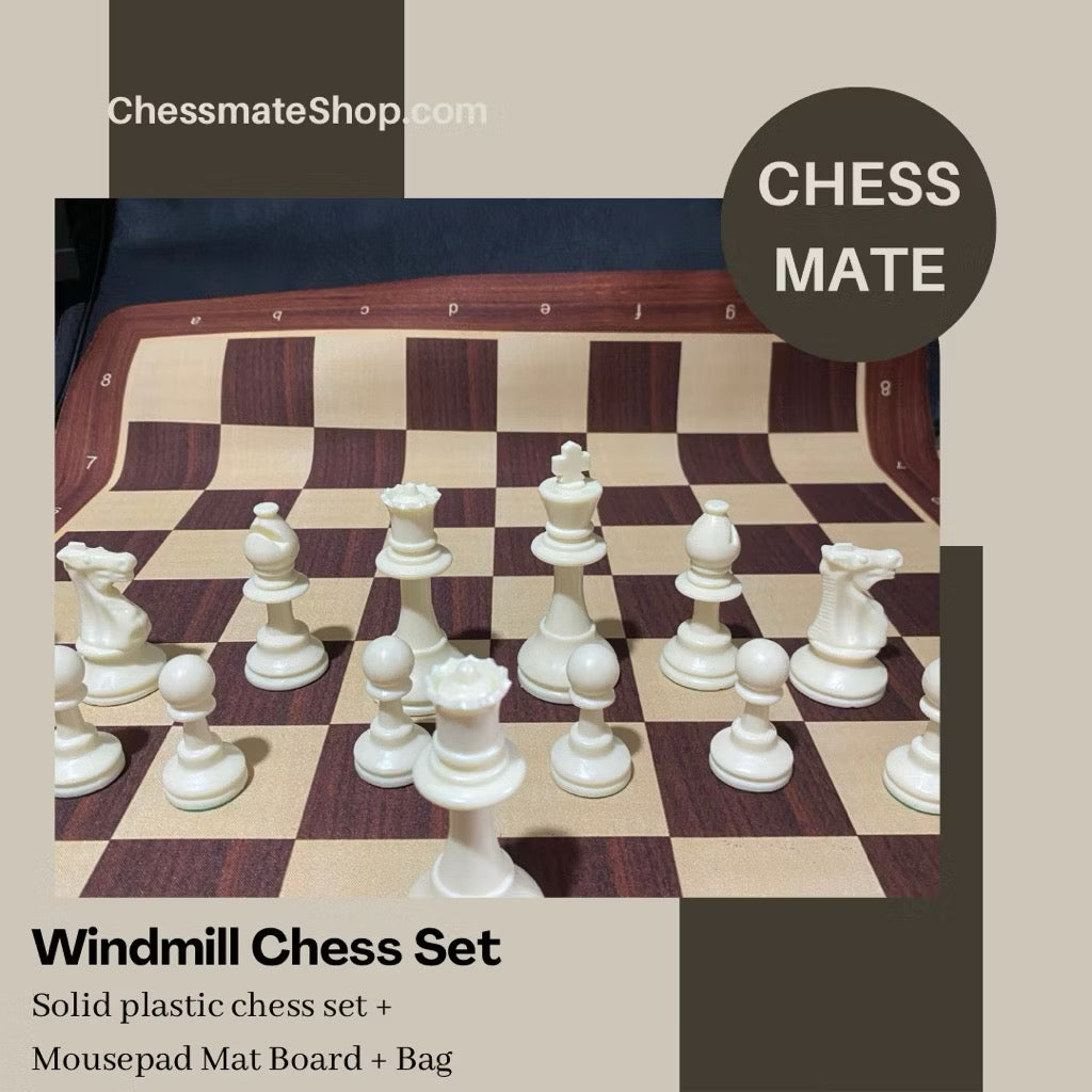 Windmill  • DeLuxe Solid chess set (Chess Pieces + Mousepad Board + Nylon Tube Bag)
