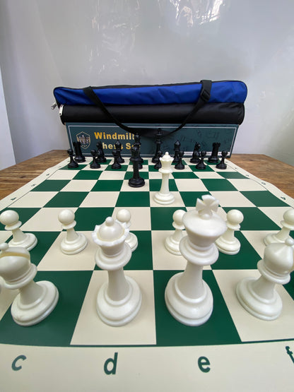 Windmill Staunton Emisario Design Chess set (chess pieces + roll-up mat board + Nylon tube bag)