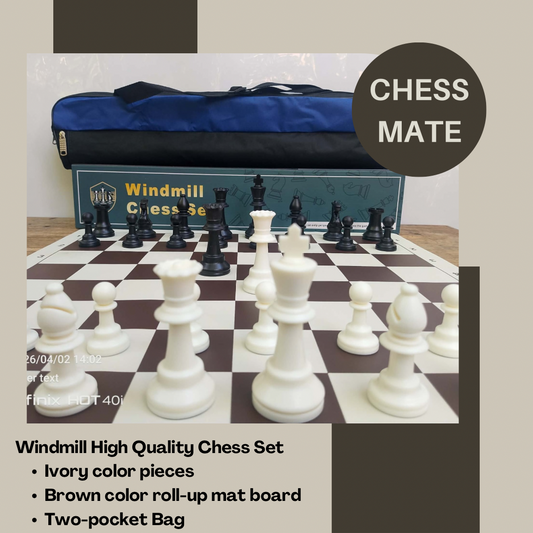 Windmill DeLuxe Solid chess set(Chess Pieces + roll-up mat Board + Nylon Tube Bag)
