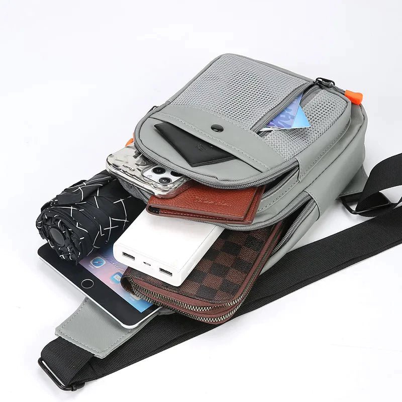 High quality cute crossbody waterproof zipper pockets sling men black gray straps