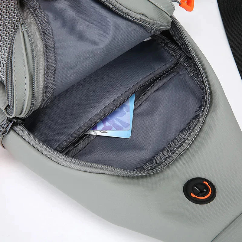 High quality cute crossbody waterproof zipper pockets sling men black gray straps