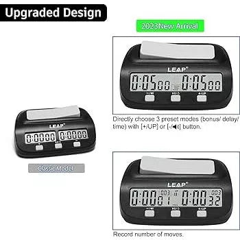 Leap Chess Clock Upgraded Model with Preset Time Sets and Large LCD Display - Blue