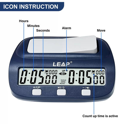 Leap Chess Clock Upgraded Model with Preset Time Sets and Large LCD Display - Blue