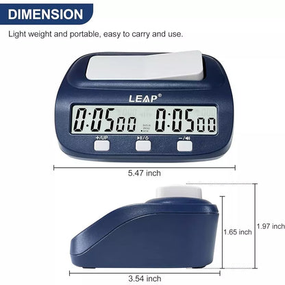 Leap Chess Clock Upgraded Model with Preset Time Sets and Large LCD Display - Blue