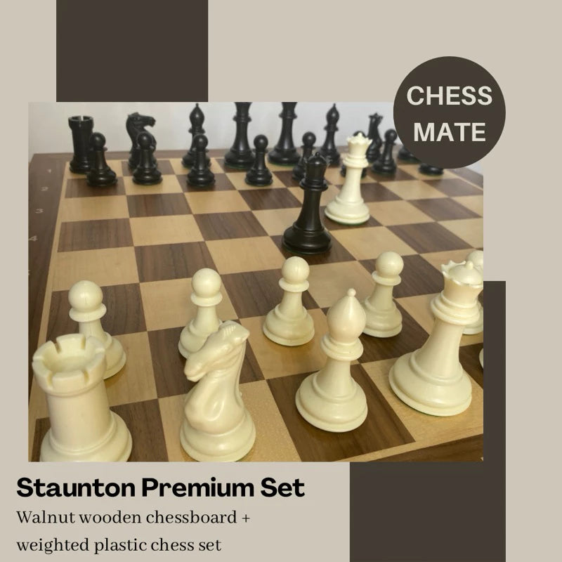 Staunton Premium chess set (Leap Wooden Chessboard + Triple-weighted Chess pieces)